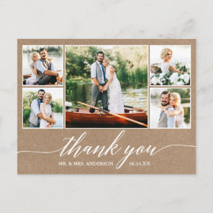 Carte Postale Calligraphie Mariage Kraft 5 Photo Merci