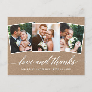 Carte Postale Calligraphie Moderne 3 Photo Amour Merci Kraft