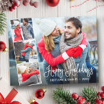 Carte Postale Calligraphie moderne 4 Collage de photos vacances<br><div class="desc">Calligraphie moderne Script 4 Photo Couple Collage Happy Holidays Carte postale</div>