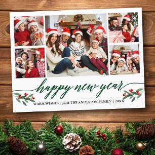 Carte Postale Calligraphie moderne 5 Photo Joyeux Nouvel An Vert