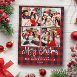 Carte Postale Calligraphie moderne amusante Noël Plaid 4 Photo<br><div class="desc">Script de calligraphie moderne Joyeux Noël 4 Photo Carte postale de vacances - Rouge</div>