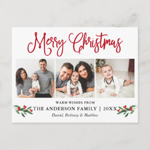 Carte Postale Calligraphie moderne amusante Noël rouge houx 3 Ph