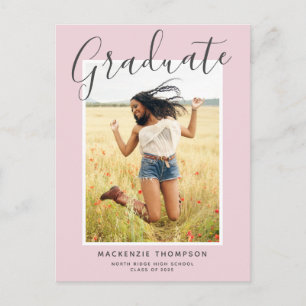Carte Postale Calligraphie moderne Blush Pink Photo Graduation