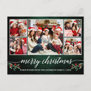 Carte Postale Calligraphie moderne Bois vert 5 Photo Noël