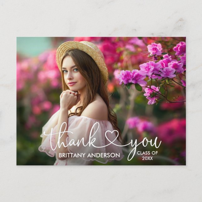 Carte Postale Calligraphie Moderne Cœur Remerciements pour la Re (Devant)