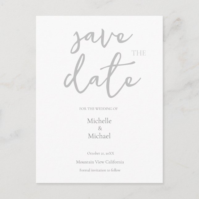 Carte Postale Calligraphie Moderne de Mariage Save the Date (Devant)
