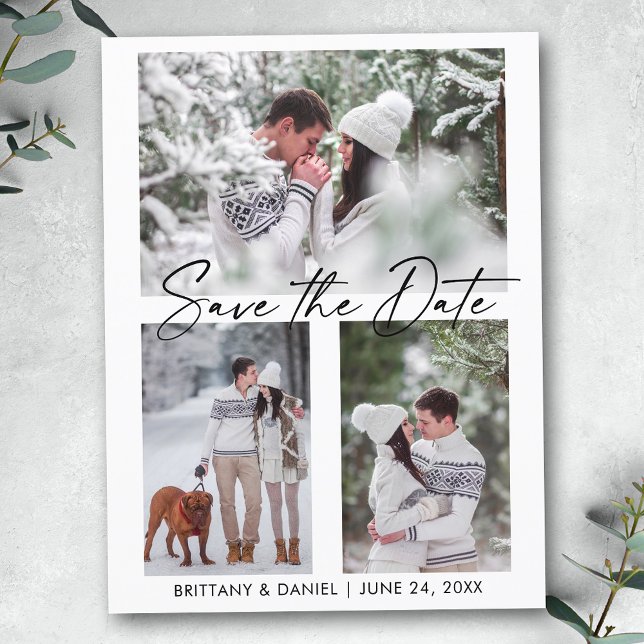 Carte Postale Calligraphie Moderne Encre 3 Photos Enregistrer La (Customize to change your personalized text size or text style.)