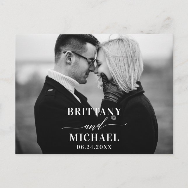 Carte Postale Calligraphie moderne Enregistrer la date Noir et b (Devant)