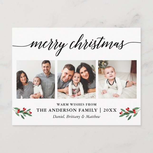 Carte Postale Calligraphie moderne Holly Christmas 3 Photo (Devant)