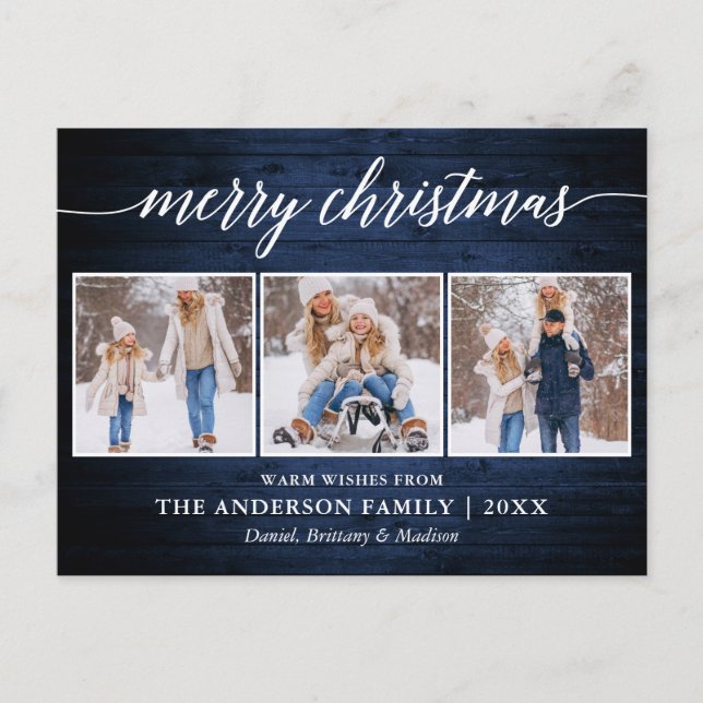 Carte Postale Calligraphie moderne Joyeux Noël Bois de Noël 3 Ph (Devant)