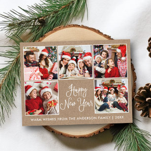 Carte Postale Calligraphie moderne Kraft 5 Photo Nouvel An