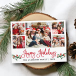 Carte Postale Calligraphie moderne Red Holly 5 Photo Holiday<br><div class="desc">Moderne Fun Calligraphy Script 5 Photo Famille Photo Collage Happy Holidays Carte postale inclut Aquarelle Christmas Holly Berries - Red Script</div>