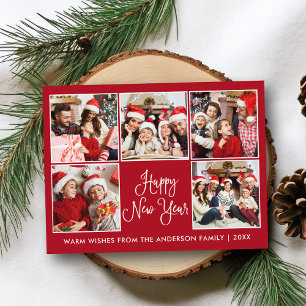 Carte Postale Calligraphie moderne rouge 5 photo Nouvel An