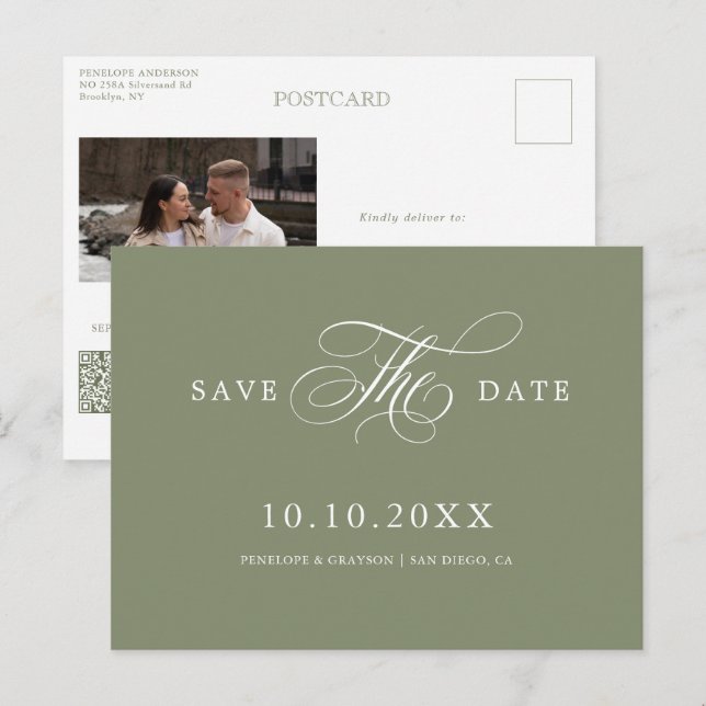 Carte Postale Calligraphie moderne sans temps Save the Date (Devant / Derrière)