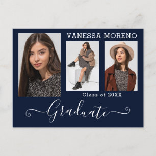 Carte Postale Calligraphie moderne Script 3 Photo Bleu Graduatio
