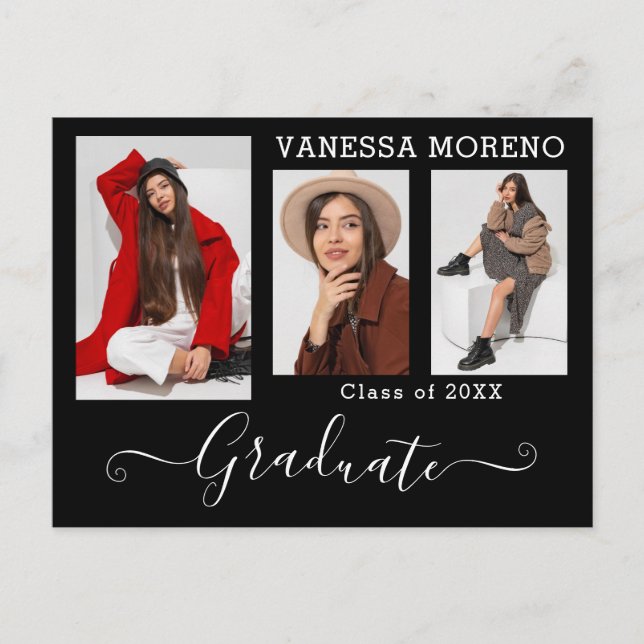 Carte Postale Calligraphie moderne Script 3 Photo BxW Graduation (Devant)