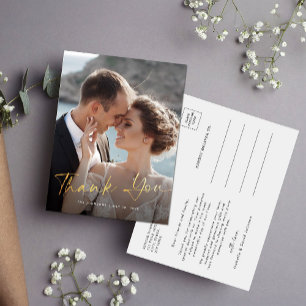 Carte Postale Calligraphie moderne Script Mariage Merci