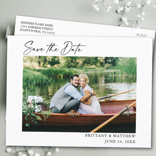 Carte Postale Calligraphie Moderne Stylo À Encre Photo Enregistr (Customize to change your personalized text size or text style.)