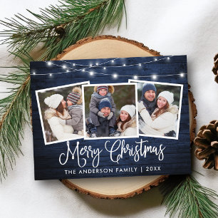 Carte Postale Calligraphie Noël Bleu Bois Lumières 3 Photo