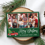 Carte Postale Calligraphie Noël Camion Vintage 3 Photo Vert<br><div class="desc">Joyeux Noël 3 Photo Carte postale - Aquarelle Vintage Camion rouge avec arbre de Noël - arrière - plan vert de la forêt</div>