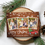 Carte Postale Calligraphie Noël Camion Vintage Bois 3 Photo<br><div class="desc">Script de calligraphie moderne Joyeux Noël 3 Photo Carte postale de vacances - Aquarelle Vintage Camion rouge avec sapin de Noël sur bois rustique</div>