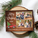 Carte Postale Calligraphie Noël Camion Vintage Bois 4 Photo<br><div class="desc">Joyeux Noël 4 Photo Carte postale - Aquarelle Vintage Camion rouge avec arbre de Noël sur bois rustique</div>