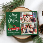 Carte Postale Calligraphie Noël Camion Vintage Vert 2 Photo<br><div class="desc">Joyeux Noël 2 Photo Carte postale - Aquarelle Vintage Camion rouge avec arbre de Noël - arrière - plan vert de la forêt</div>
