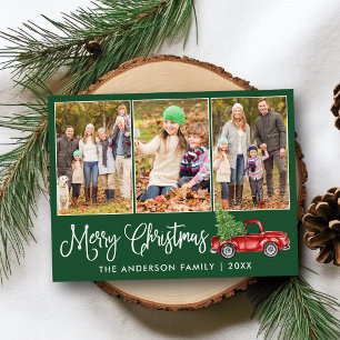 Carte Postale Calligraphie Noël Camion Vintage Vert 3 Photos