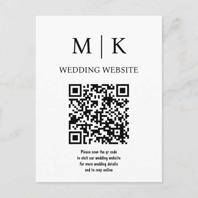 Carte Postale Calligraphie noir délicate Code QR Boîtier RSVP (Devant)