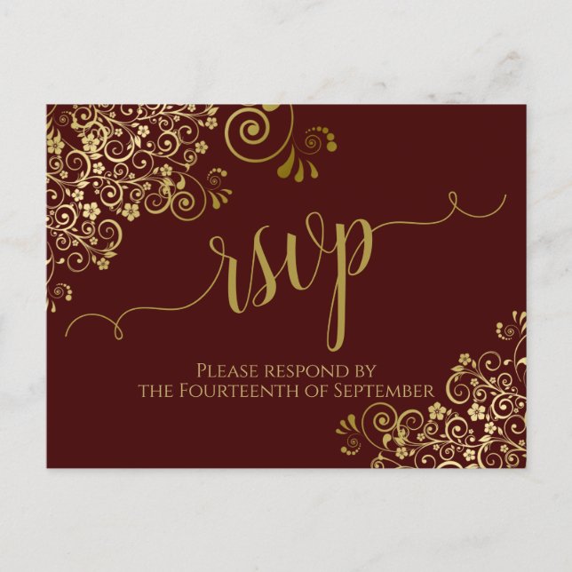Carte Postale Calligraphie Or Auburn Mariage Brown RSVP (Devant)