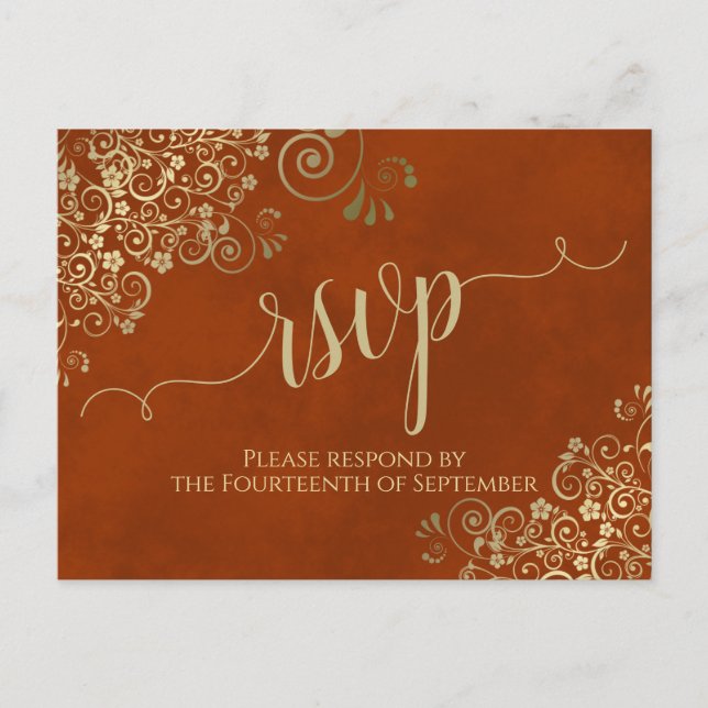 Carte Postale Calligraphie Or Elegant Rust Orange Wedding RSVP (Devant)