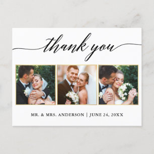 Carte Postale Calligraphie Or Mariage 3 Photo Merci