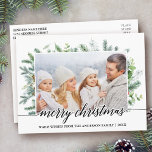 Carte Postale Calligraphie Pin de Noël Verdure Photo de famille<br><div class="desc">Design Élégant Script Joyeux Noël Aquarelle Vacances Pin Vert Famille Photo Carte postale</div>