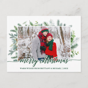 Carte Postale Calligraphie Pin de Noël Vert Couple Vert