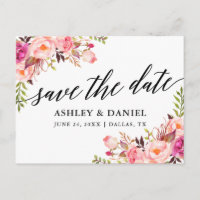Calligraphie Pink Floral Enregistrer La Date
