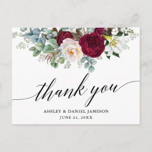 Carte Postale Calligraphie Remerciement de Mariage Floral Bordea