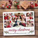 Carte Postale Calligraphie rouge moderne 5 Photo Famille Noël<br><div class="desc">Calligraphie moderne Script 5 Photo Famille Photo Collage Joyeux Noël Carte postale inclut Aquarelle Noël Fruits de Noël - Script rouge</div>
