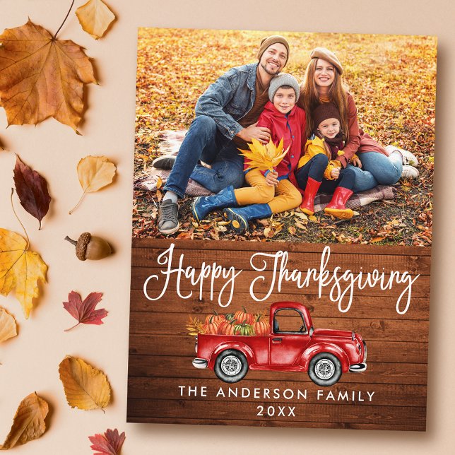 Carte Postale Calligraphie Rustique Bois Thanksgiving Camion Pho (Customize to change your personalized text size or text style.)