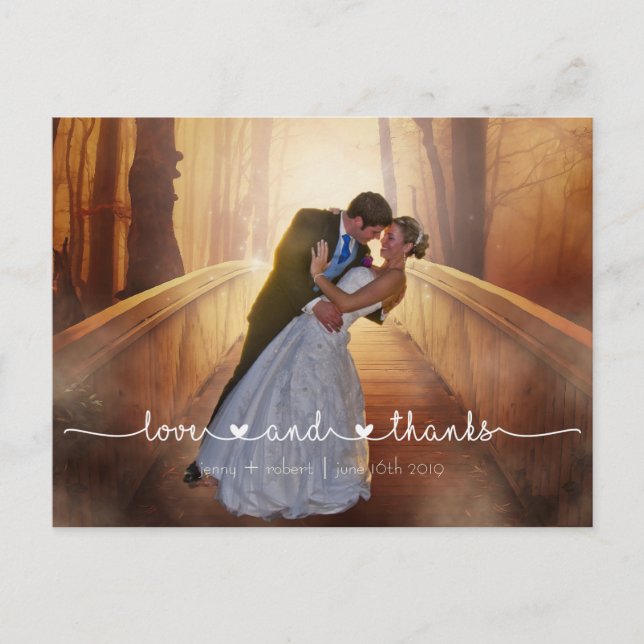 Carte Postale Calligraphie Script Mariage MERCI photo (Devant)