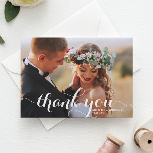 Carte Postale Calligraphie Script Mariage photo Merci