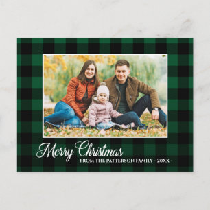 Carte Postale Calligraphie Script Photo Vert Plaid Noël