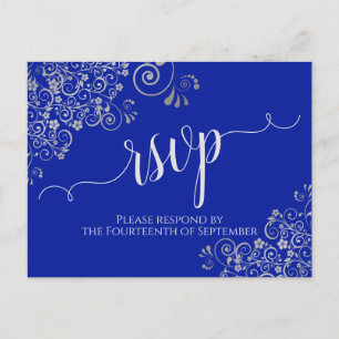 Carte Postale Calligraphie Silver Frills Royal Blue Wedding RSVP