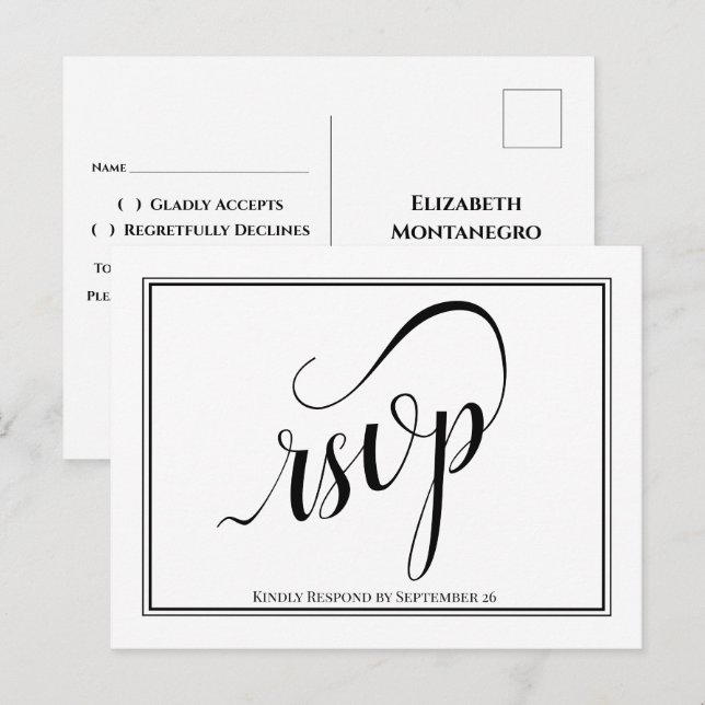 Carte Postale Calligraphie simple et élégante Mariage RSVP (Devant / Derrière)