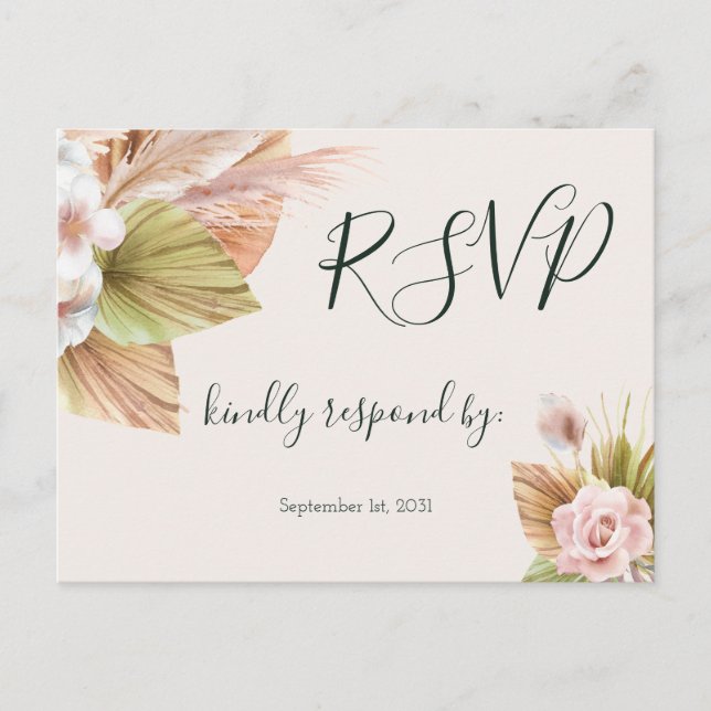 Carte Postale Calligraphie simple Mariage floral rustique RSVP (Devant)