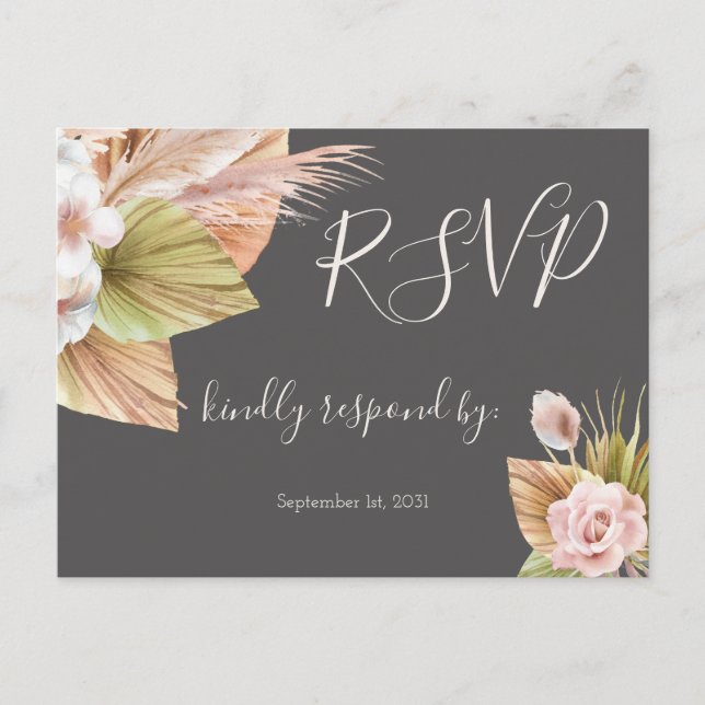 Carte Postale Calligraphie simple Mariage floral rustique RSVP P (Devant)