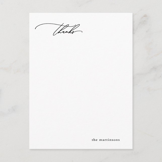 Carte Postale Calligraphie simple Mariage photo Merci Postcar (Devant)