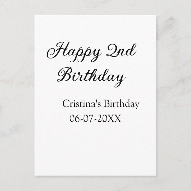 Carte Postale calligraphie simple minimale joyeux 2ème anniversa (Devant)