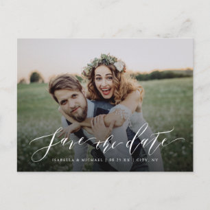 Carte Postale Calligraphie simple photo verte enregistrer la dat