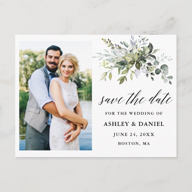 Carte Postale Calligraphie verte Enregistrer la photo Date (Devant)