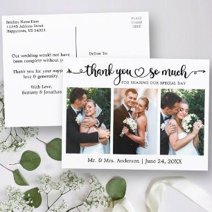 Carte Postale Calligraphy Heart 3 Photo Mariage Remerciement